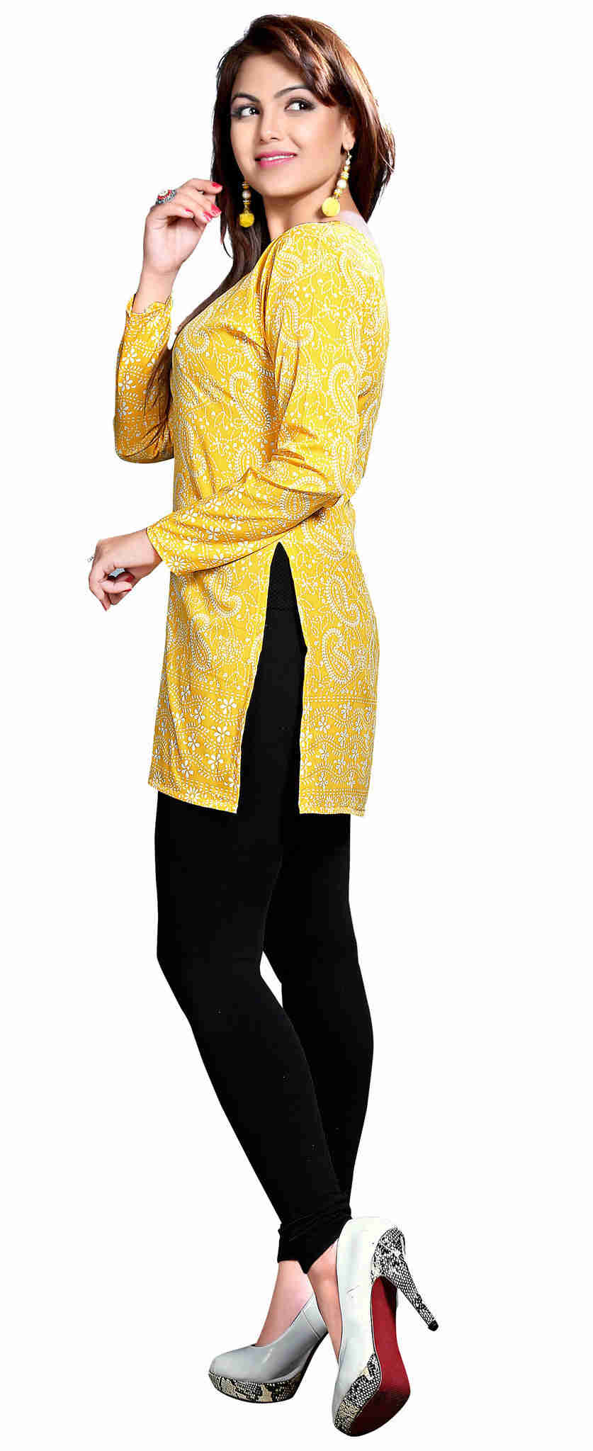 Elegant Yellow Printed Kurti Top for Women