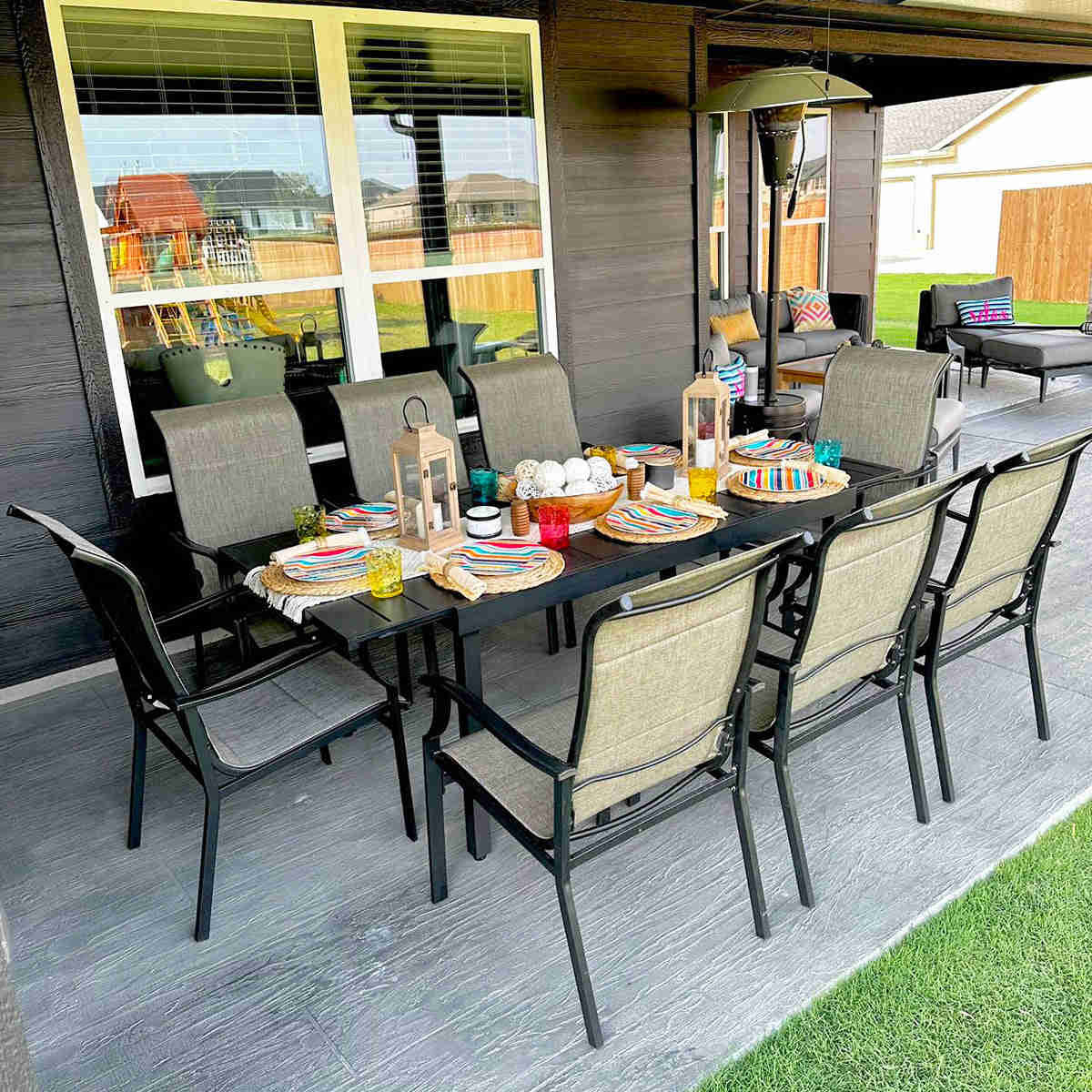 PHI VILLA Outdoor Dining Set with Adjustable Table & Durable Textilene Chairs