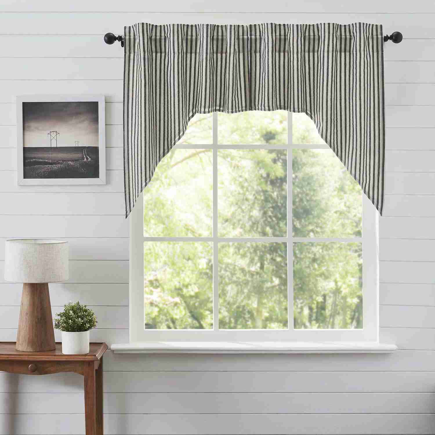 Charming Prairie Swag Curtains with Ticking Stripe Pattern
