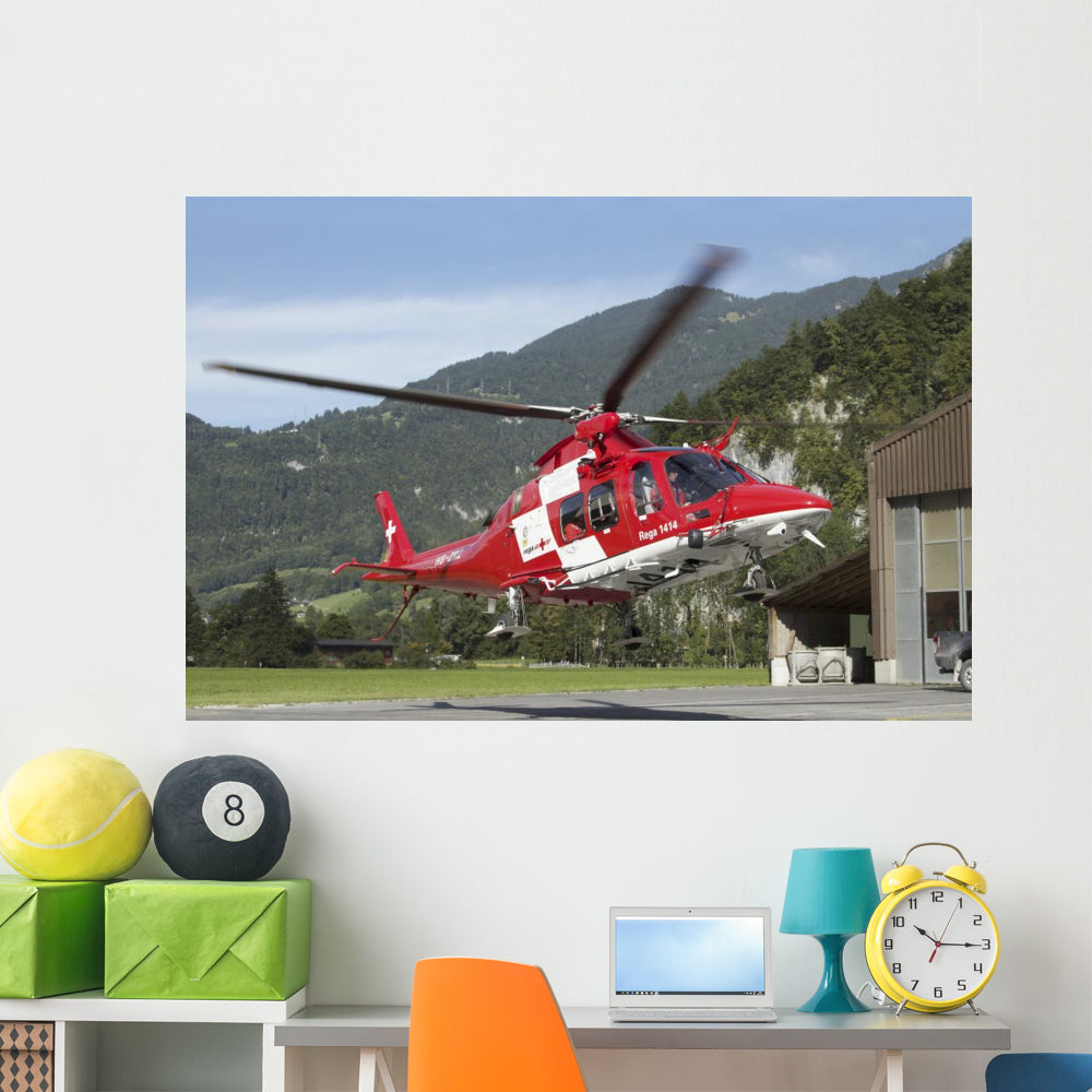 Swiss Air AW109 Helicopter Wall Decal - Vibrant Aviation Decor