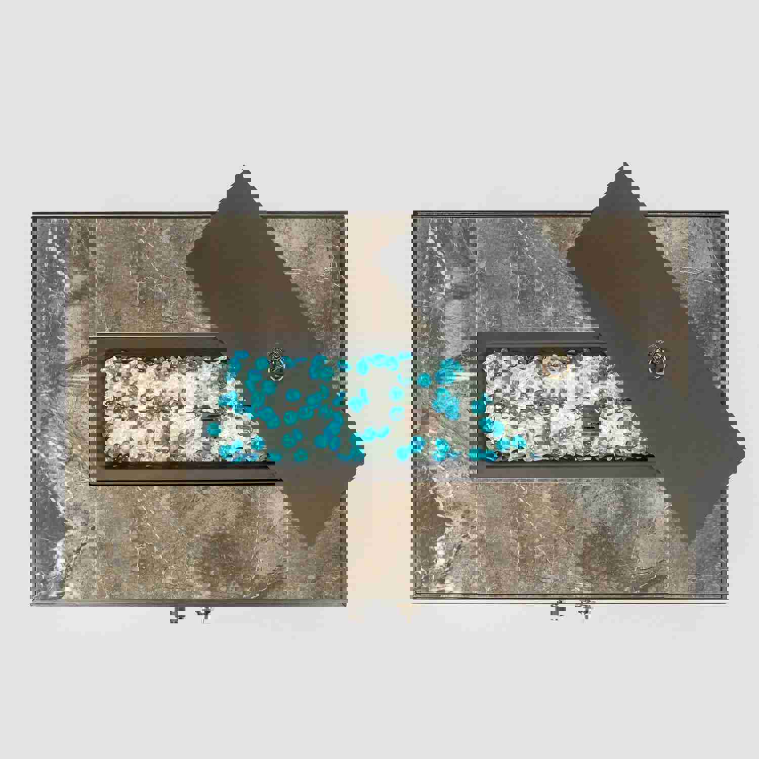32 Inch Rectangular Outdoor Gas Fire Pit with Glass Stones and Metal Cover