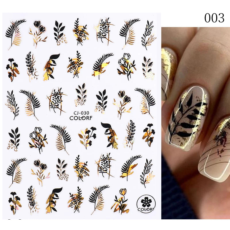 Glamorous 3D Nail Sticker Set, Red Flowers & Colorful Butterfly Leaf Pattern