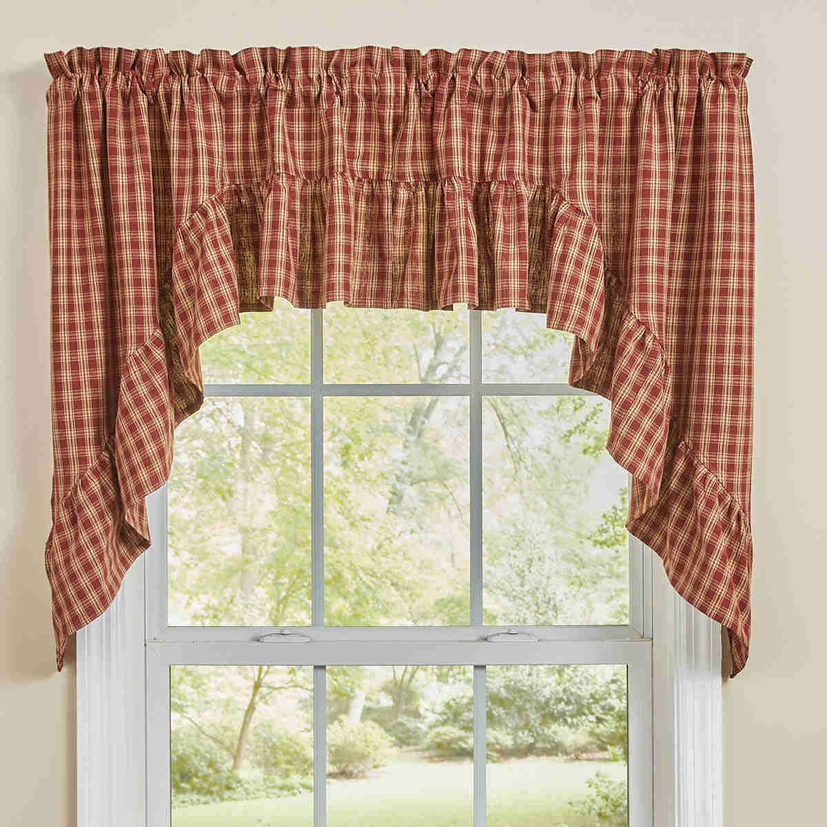 Sturbridge Plaid Ruffle Swag Valance - Wine