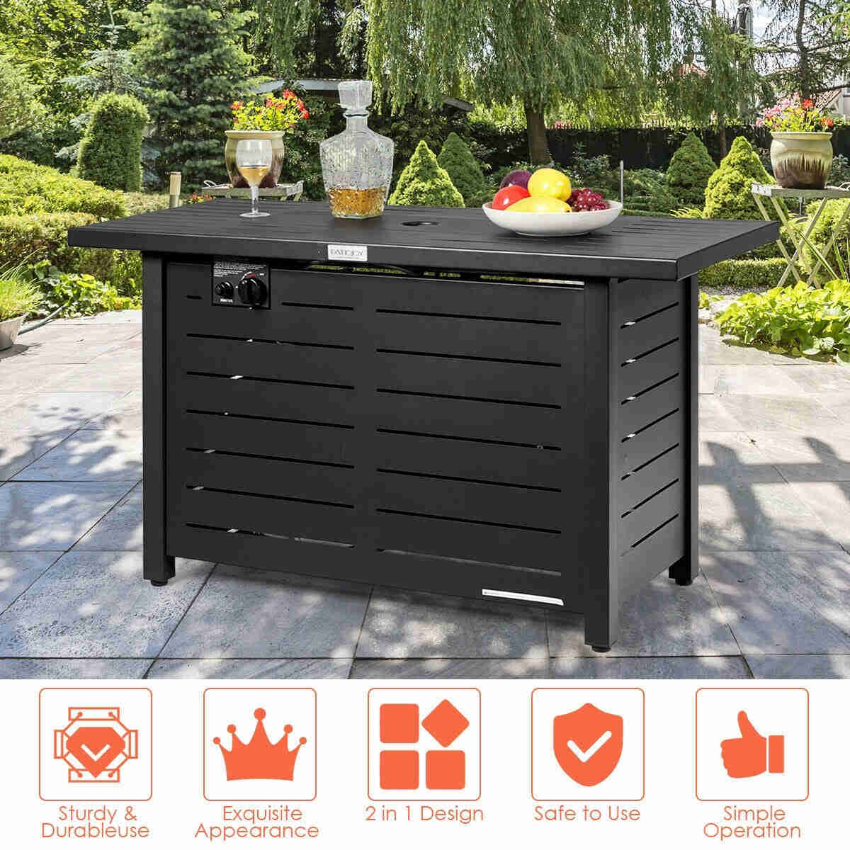 60,000 BTU Outdoor Propane Fire Pit Table, 42 Inch Rectangular