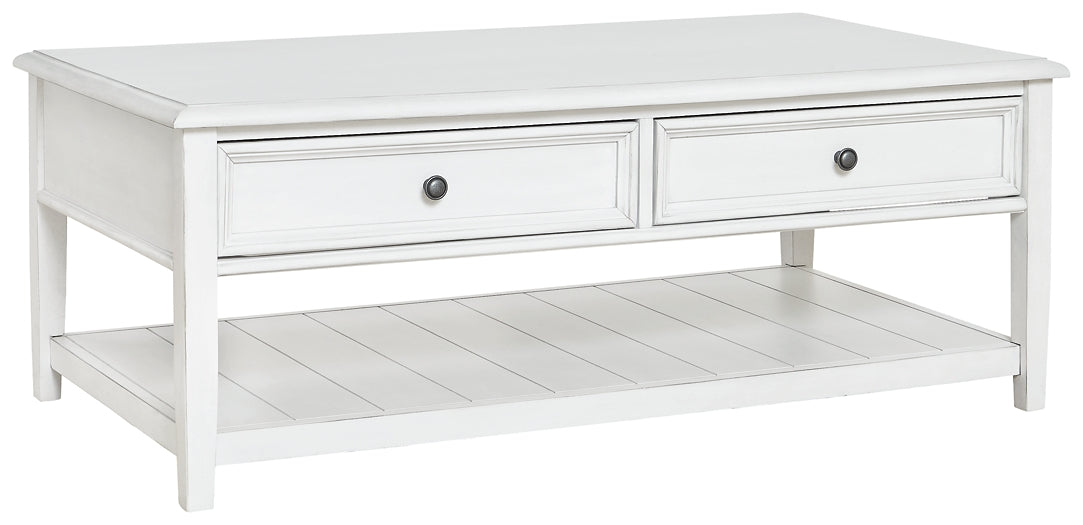 Vintage Whitewashed Coffee Table with Storage