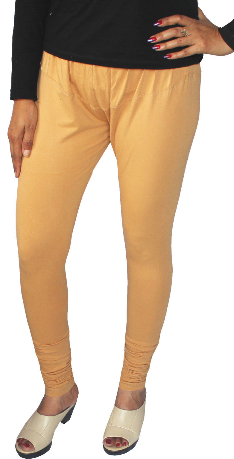 Women's 4-Way Stretch Churidar Leggings - Soft & Thick Viscose Lycra (Beige)