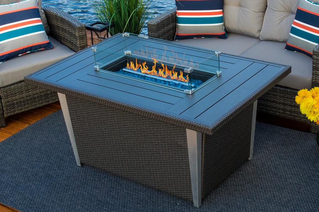 52" Rectangular Outdoor Propane Gas Fire Pit Table with Glass Guard