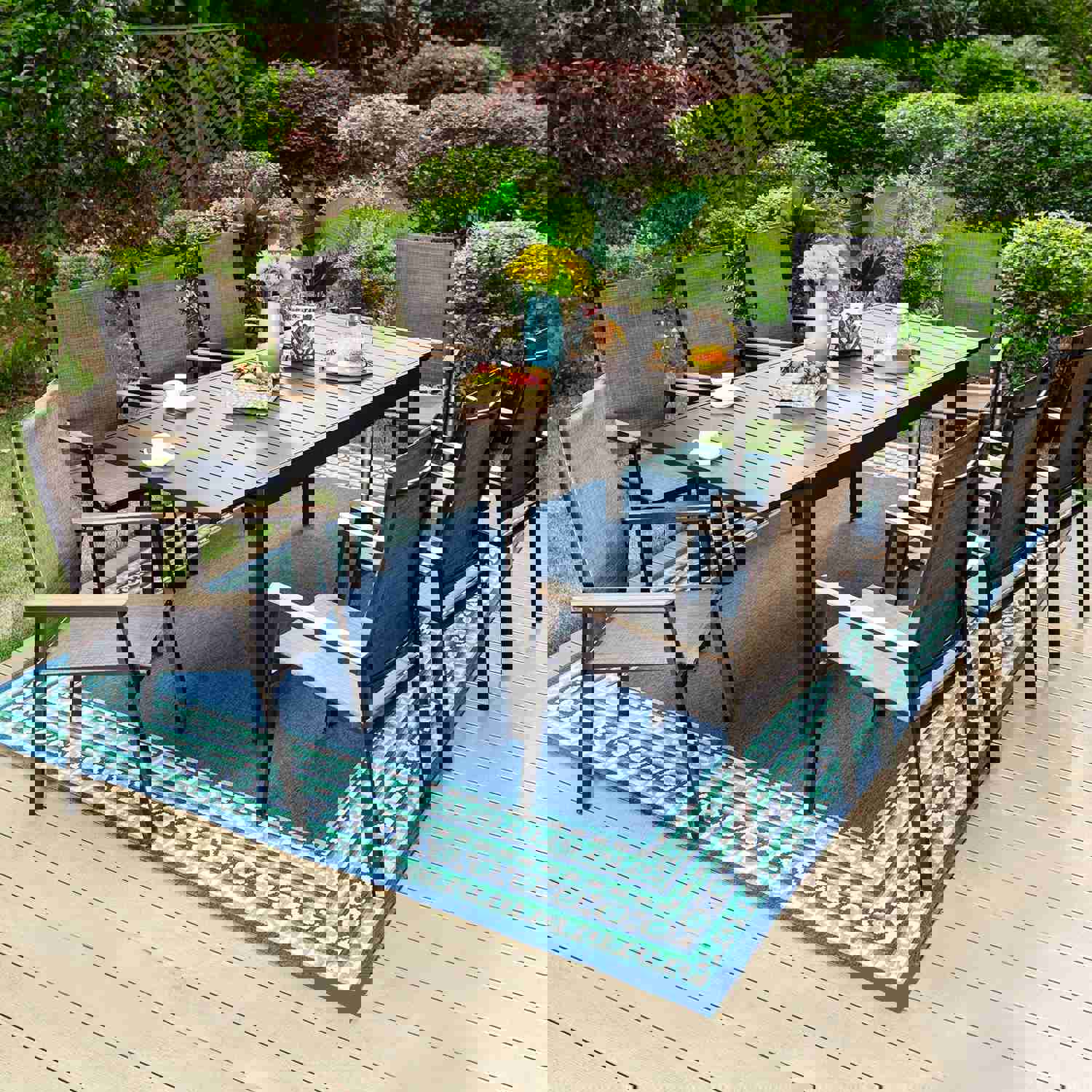 PHI VILLA Outdoor Dining Set with Textilene Chairs & Adjustable Table