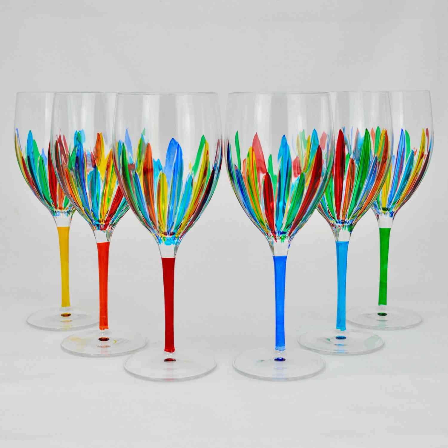 Hand-Painted Italian Crystal Wine Glasses, Set of 2