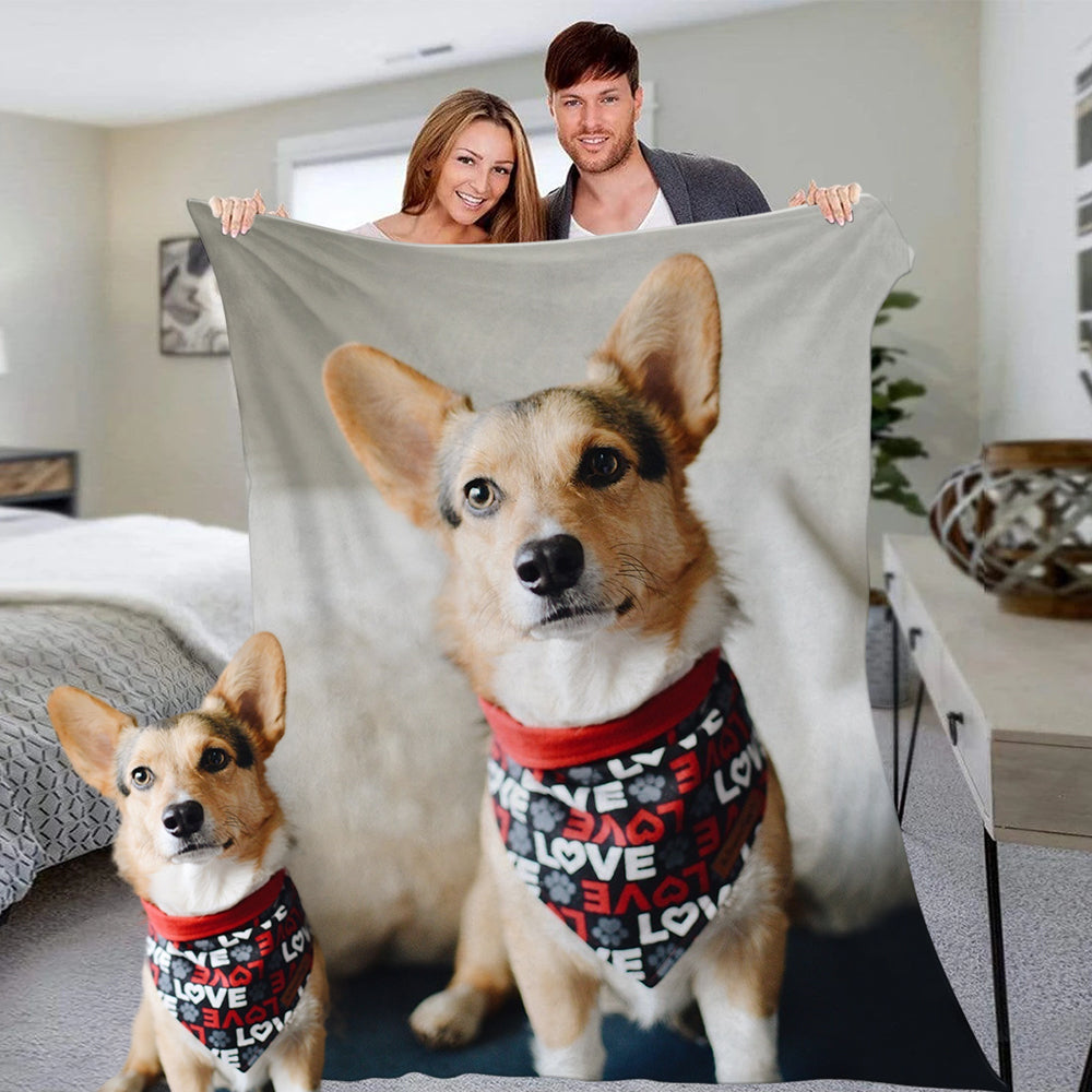 Customizable Pet Dog Photo Fleece Blanket, Perfect Personalized Gift