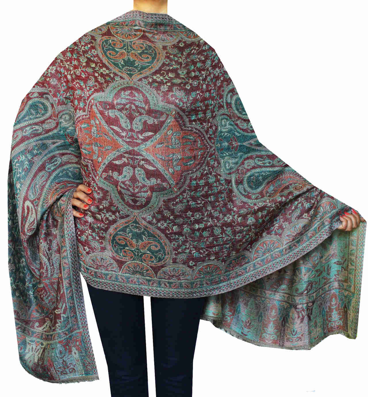 Elegant Paisley Wool Shawl for Women, Handcrafted in Kashmir