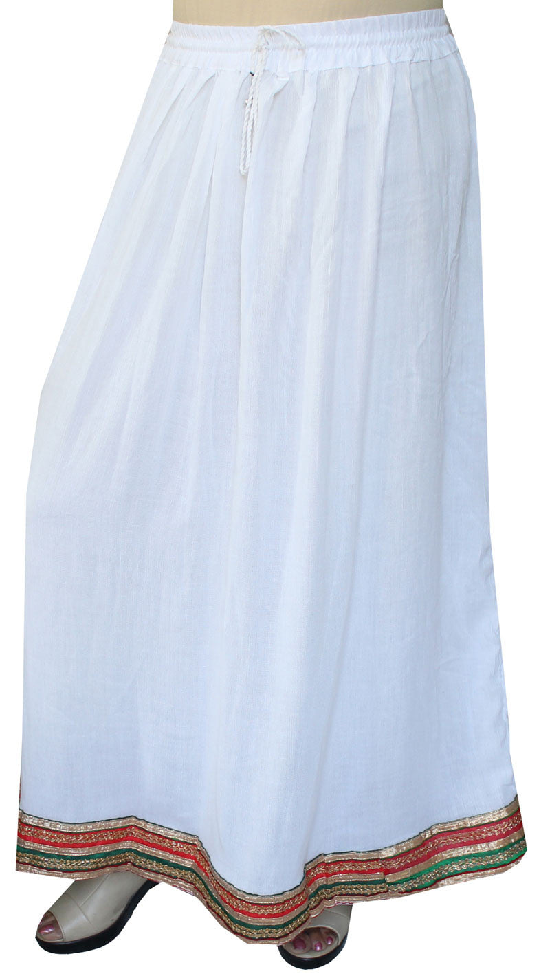 Elegant Rayon Long Skirt with Patchwork Border for Women