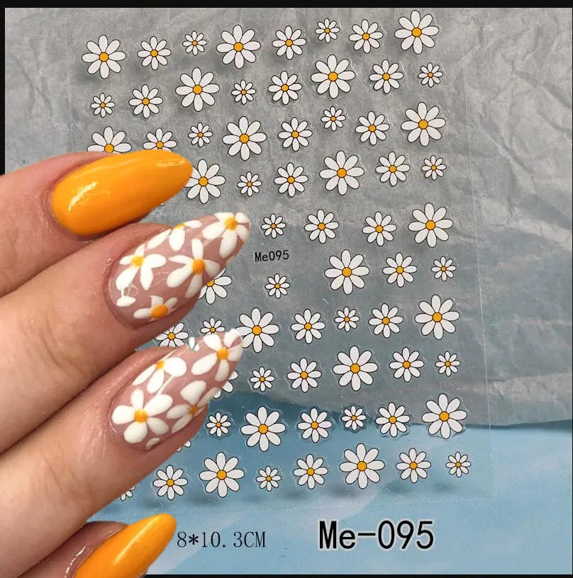 Elegant Daisy Flower Nail Art Stickers with Embossed Design