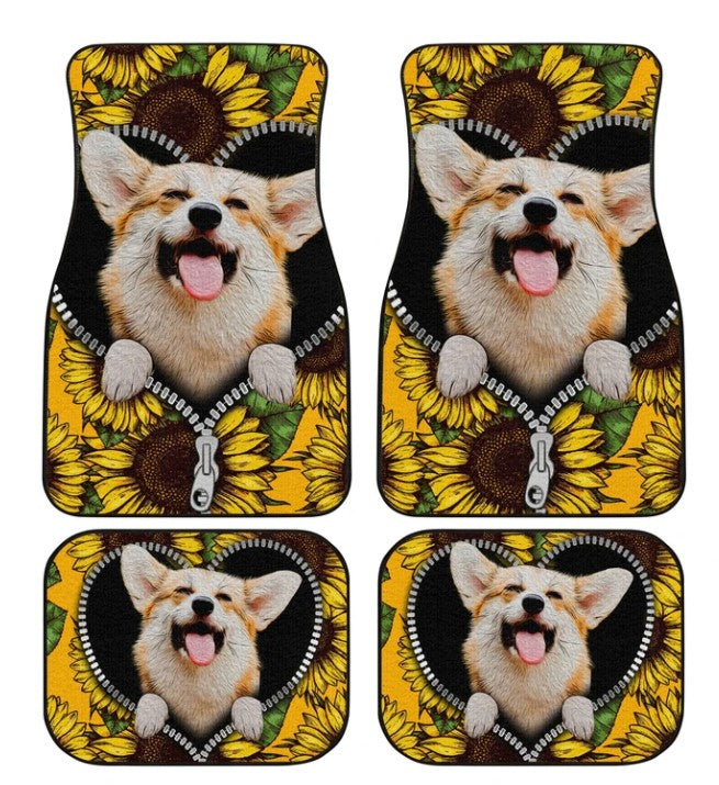 Custom Sunflower Corgi Car Floor Mats for Stylish Protection