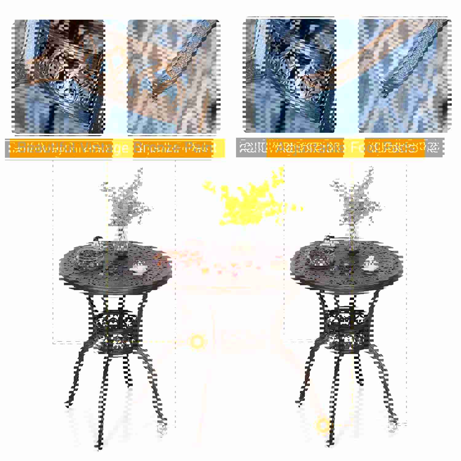 Elegant Outdoor Dining Set, PHI VILLA 5-Piece Cast Aluminum Patio Furniture with Round Table