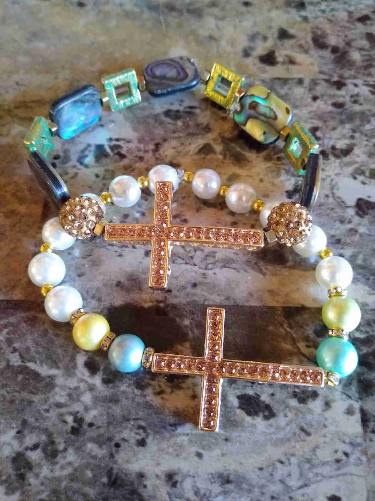 Glorious Rhinestone Cross Beaded Bracelet, Faithful Jewelry