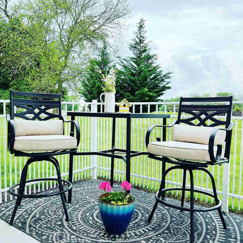 PHI VILLA Outdoor Swivel Bar Stools with Cushion and High Table