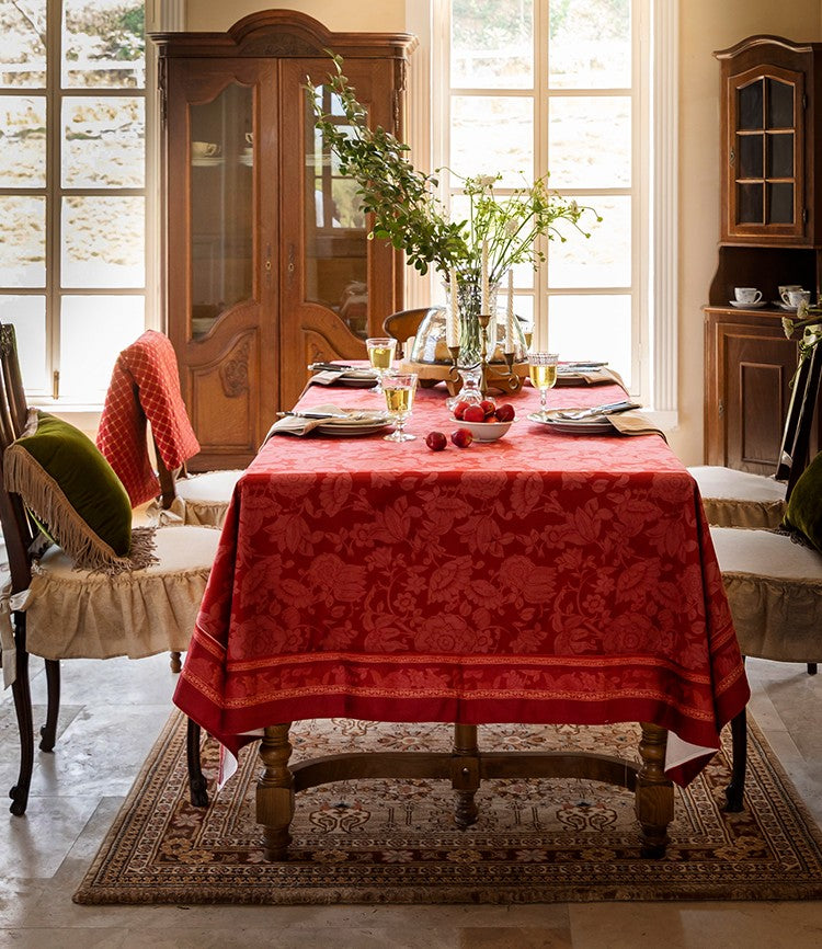 Elegant Red Flower Pattern Tablecloth for Dining and Special Events
