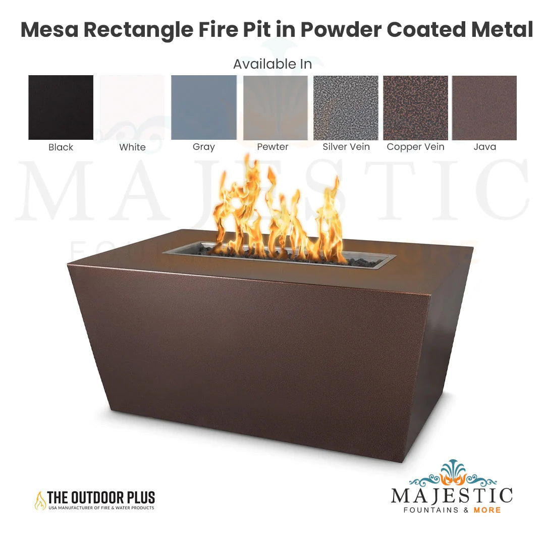 Elegant Outdoor Plus Mesa Rectangle Fire Pit with Powder Coated Steel and Free Cover