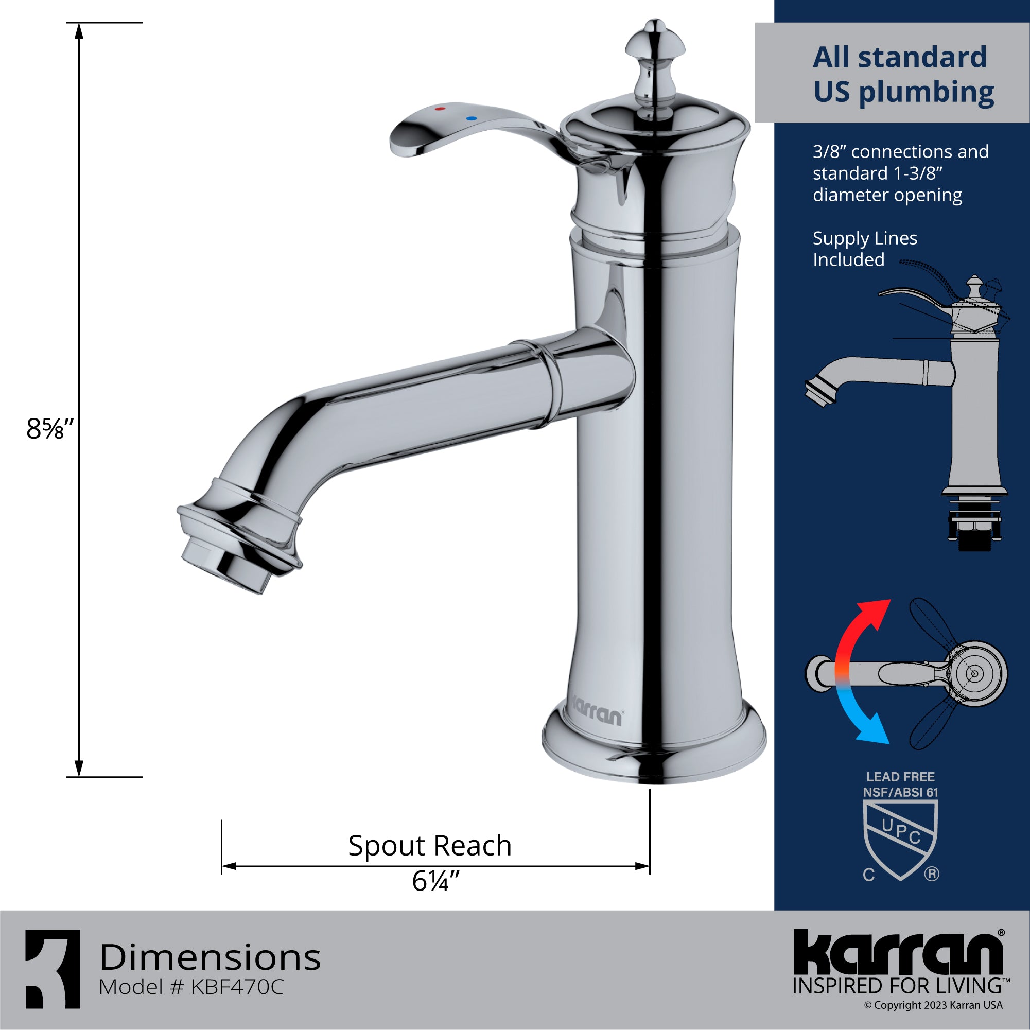 Karran Vineyard 1.2 GPM Single Lever Handle ADA Compliant Bathroom Faucet, Chrome