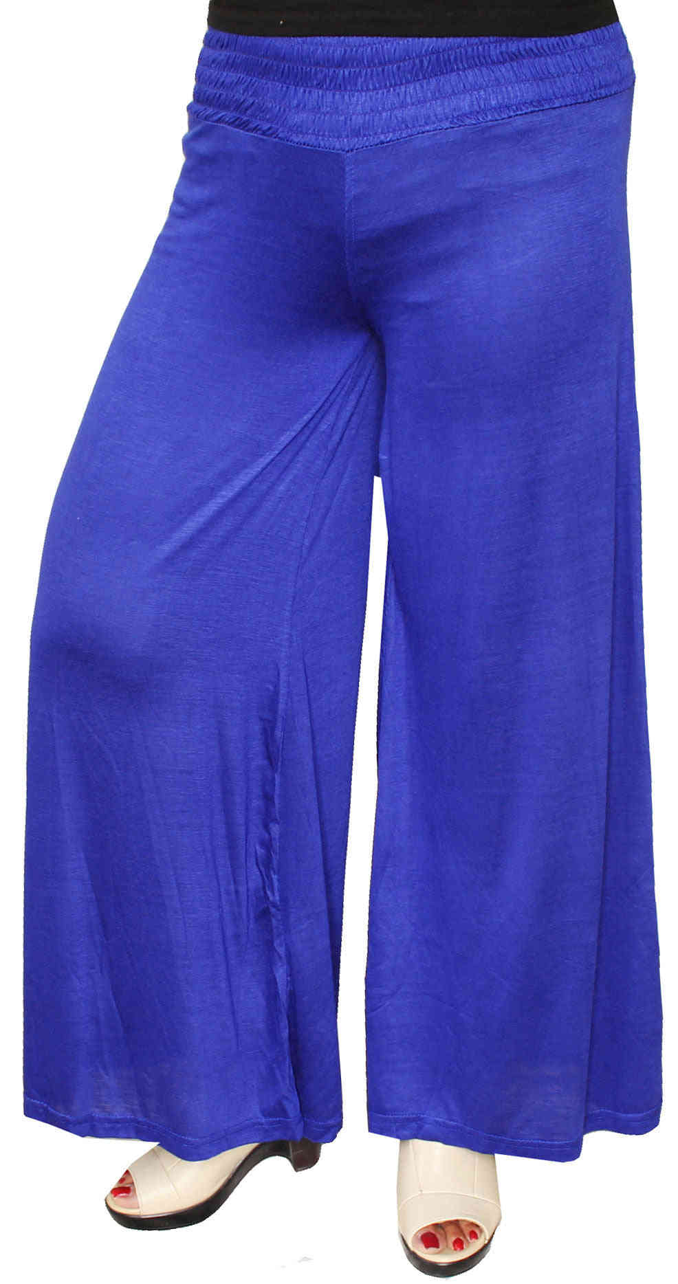 Women's Elastic Waist Palazzo Pants in Soft Viscose Lycra (Blue)
