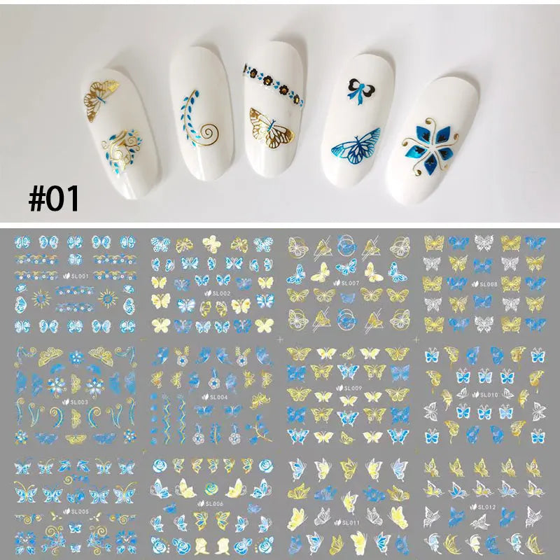 12 Designs Nail Stickers Set - Floral & Geometric Water Decals for Nail Art