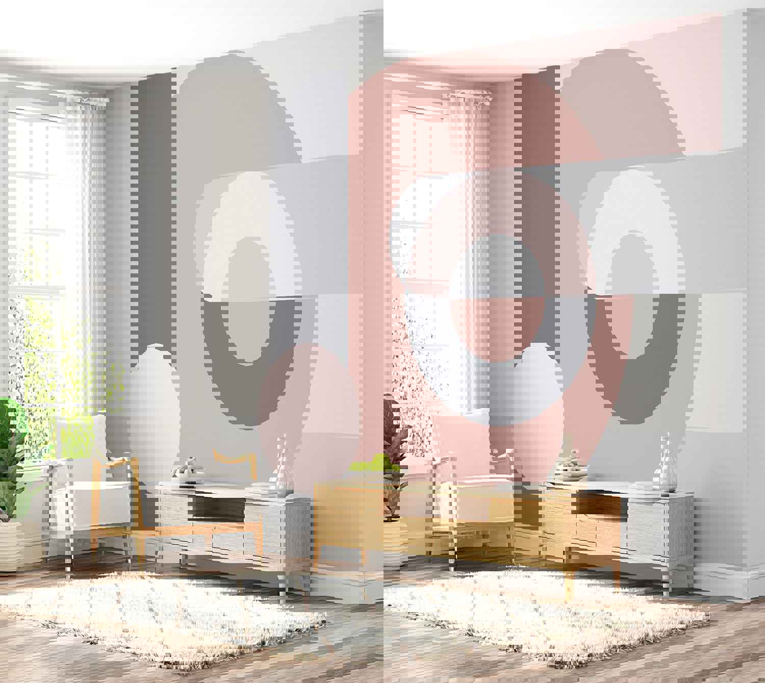 Geometric Abstract Design Pink Peel & Stick Wall Mural