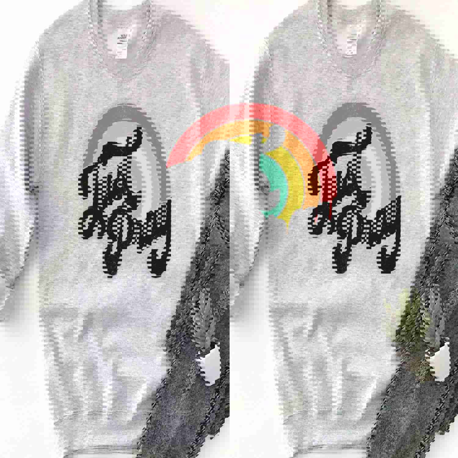 Handcrafted Rainbow Pray Sweatshirt - Unisex Christian Apparel