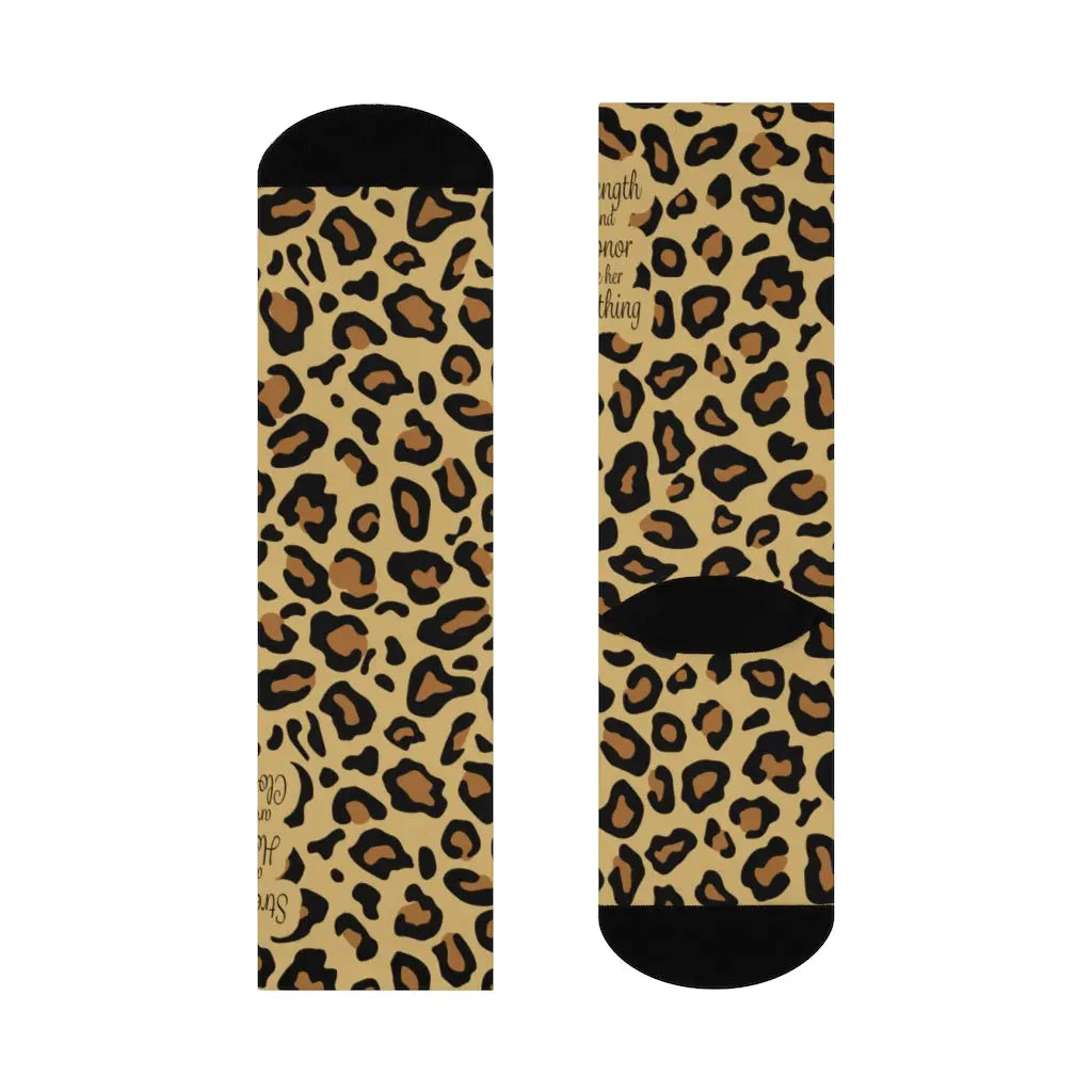 Empowered Leopard Print Christian Socks - Strength and Honor