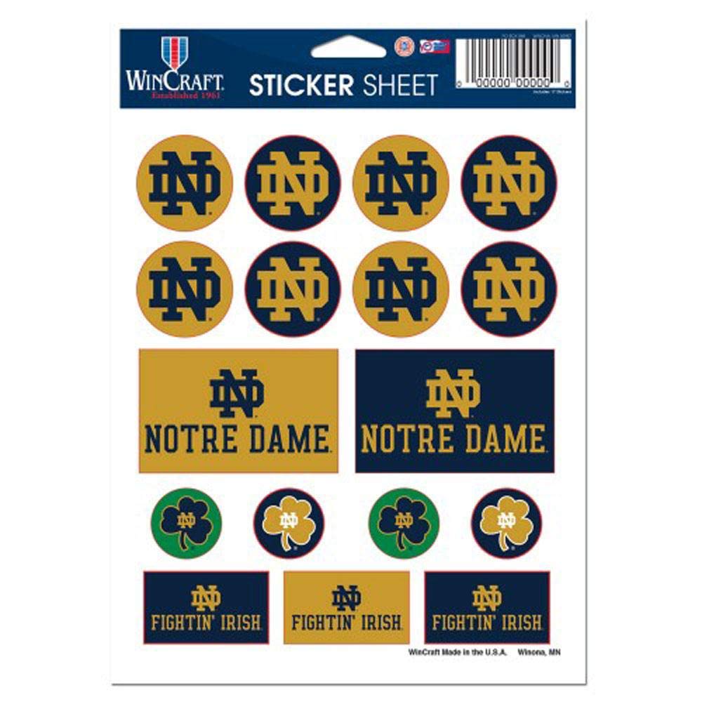 Notre Dame Fighting Irish 5x7 Inch Vinyl Sticker Sheet - 17 Decals