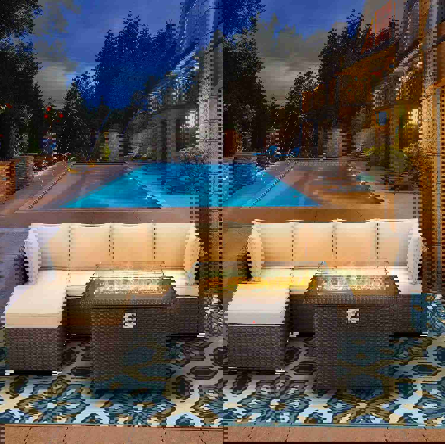 44" Eco-Friendly Outdoor Propane Gas Fire Pit Table with Auto-Ignition