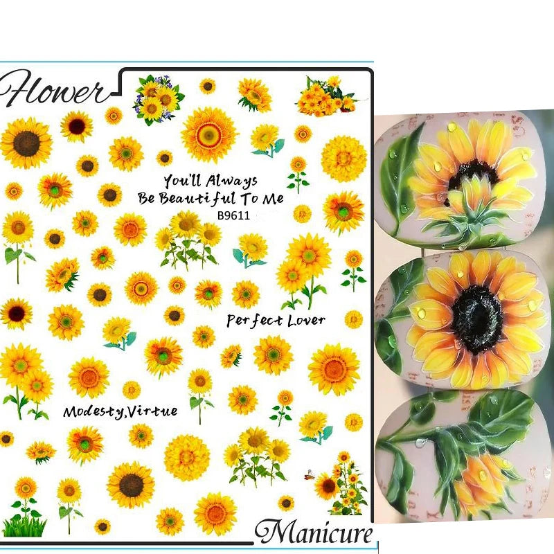 Elegant Daisy Flower Nail Art Stickers with Embossed Design