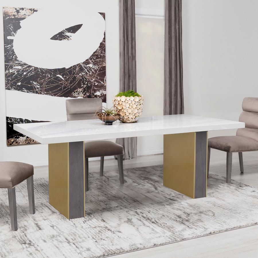 Elegant White and Gold Marble Dining Table