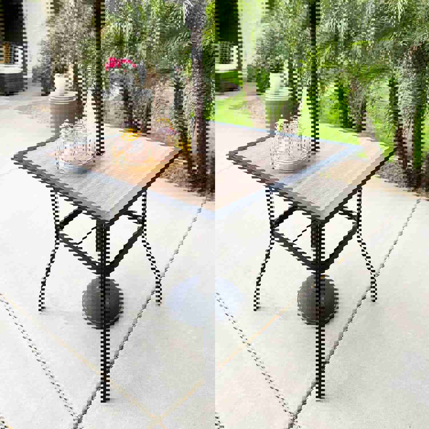 PHI VILLA 5-Piece Outdoor Dining Set with Durable Rattan Chairs and Steel Table