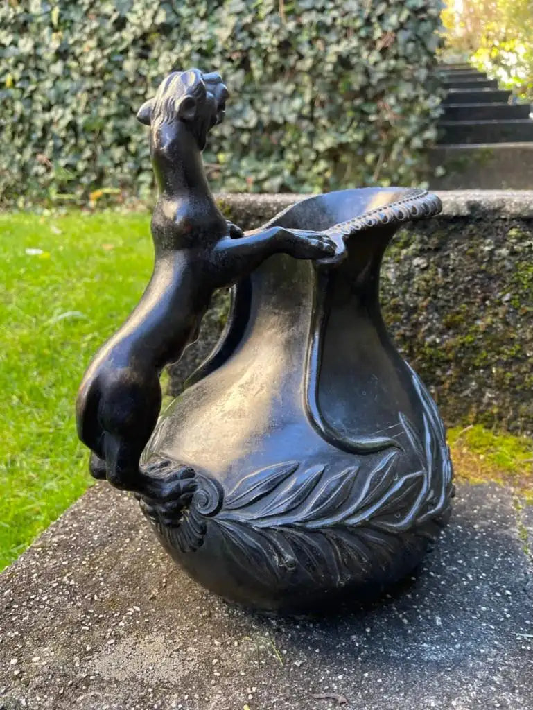 19th Century Italian Grand Tour Bronze Panther Handled Askos