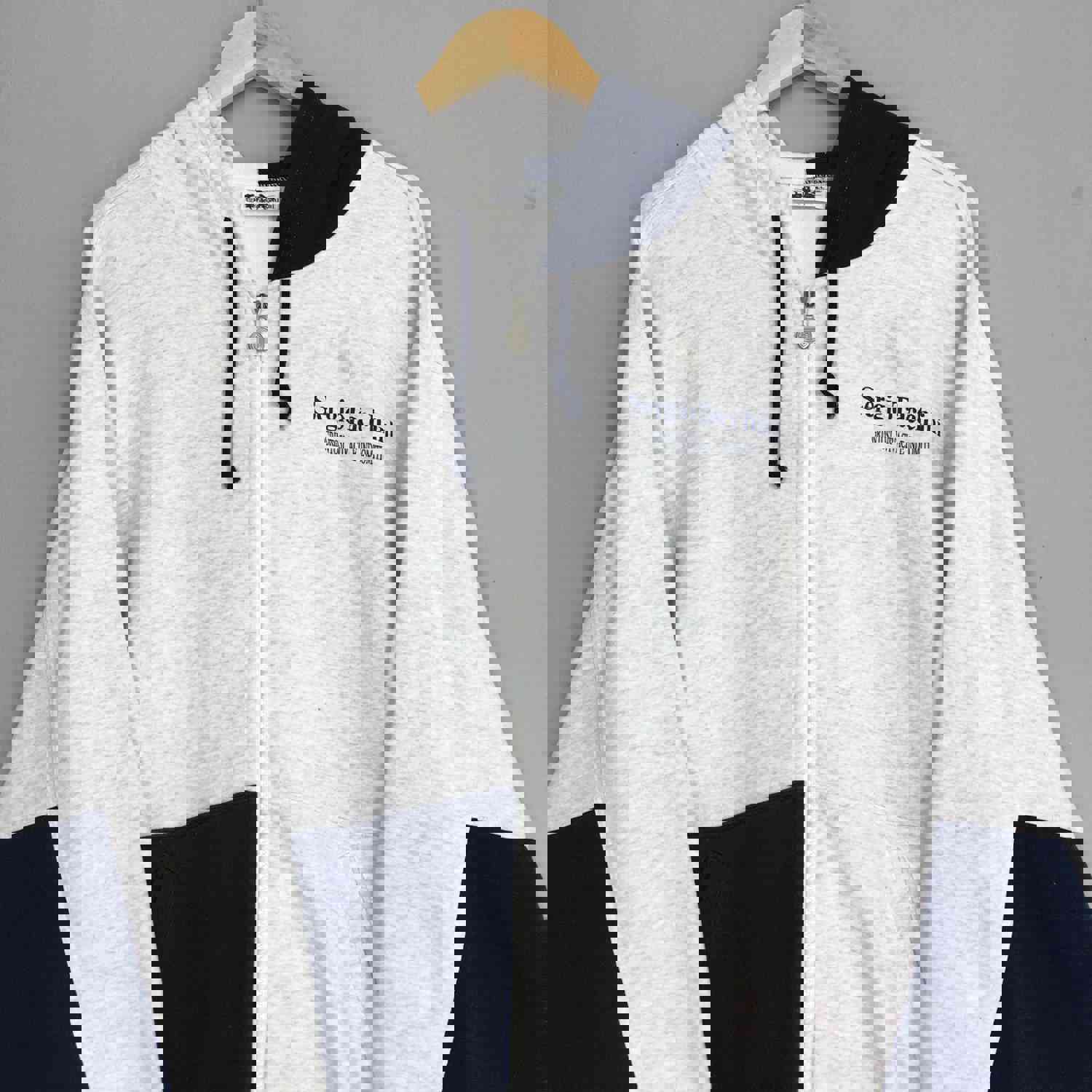 Vintage 90s Sergio Tacchini XL Hoodie Sweatshirt - Classic Gray/Blue Zipper Hoodie