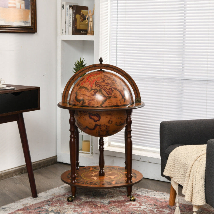 Vintage Globe Wine Bar Stand with Wheels