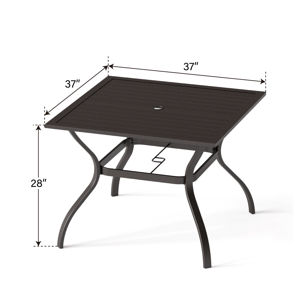 PHI VILLA 6-Piece Outdoor Dining Set with 10ft Umbrella, Steel Square Table, and Steel Fixed Chairs