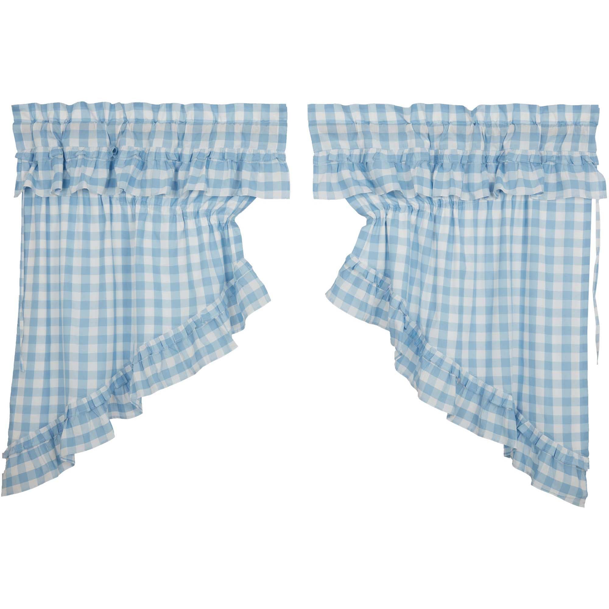 Elegant Buffalo Blue Check Ruffled Swag Curtains Set of 2