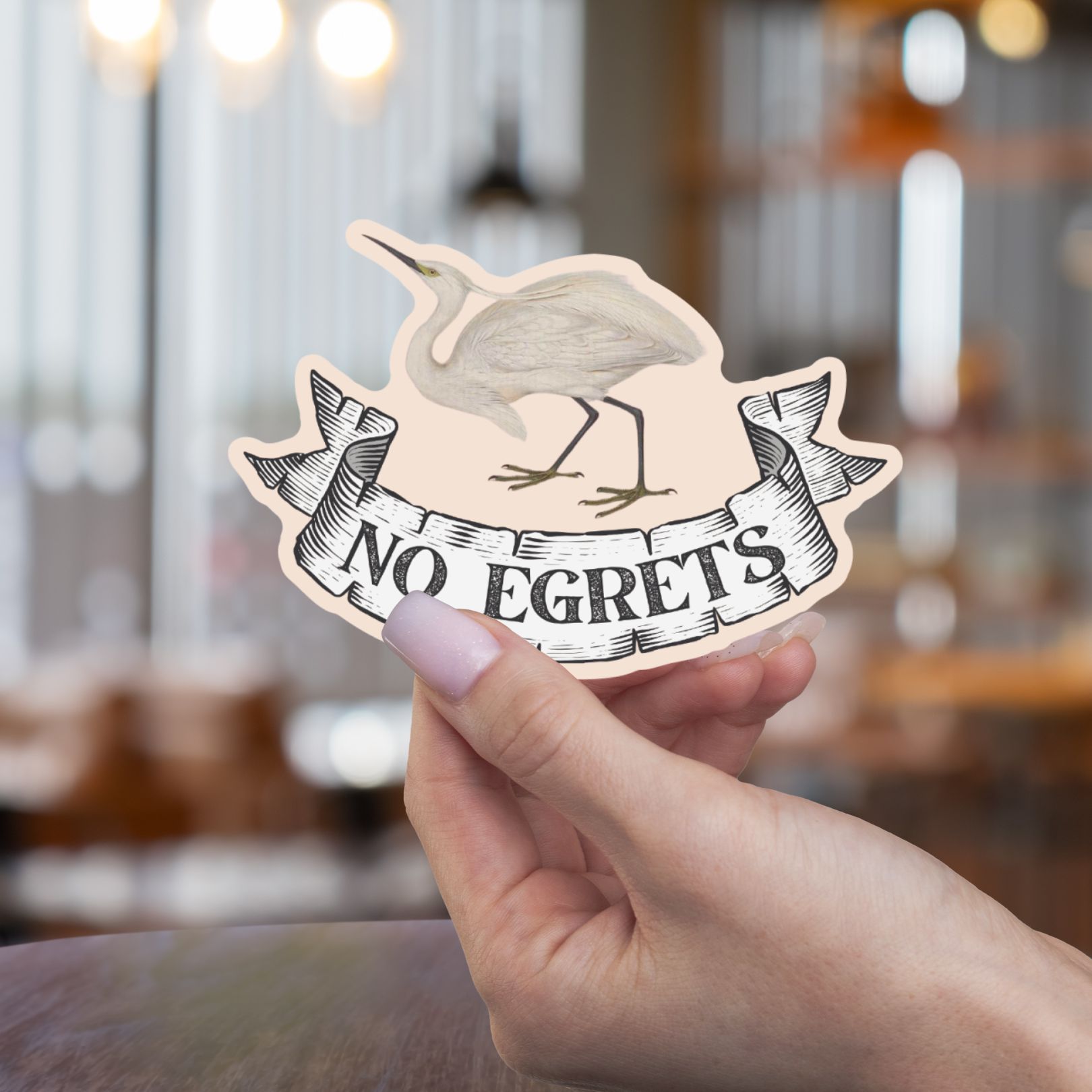 Vintage Egret Humor Sticker | UV-Resistant Vinyl Decal