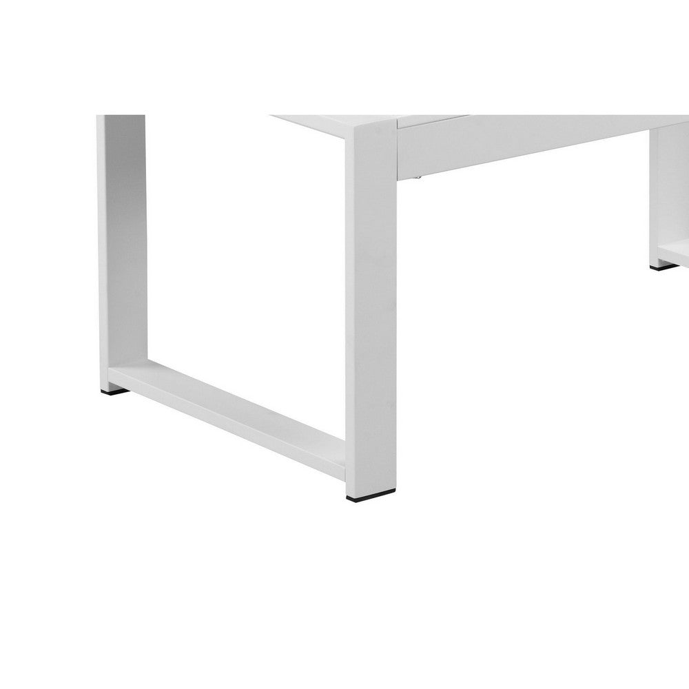Lark 35 Inch Outdoor Coffee Table with White Aluminum Frame and Polyresin Top