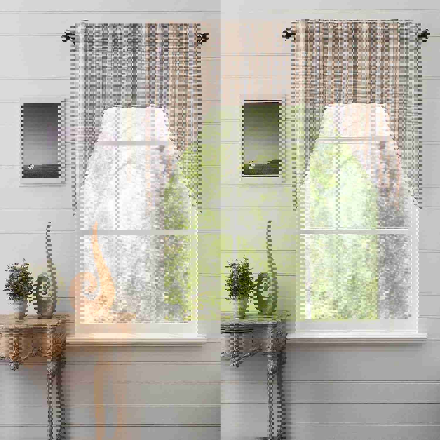 Annie Portabella Buffalo Check Lined Swag Curtains Set