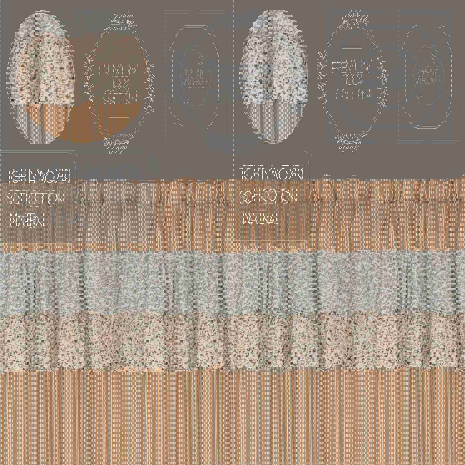 Elegant Farmhouse Style Kaila Ticking Gold Ruffled Swag Curtains
