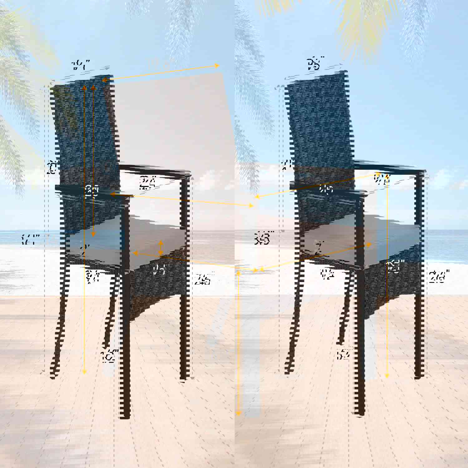 PHI VILLA 7-Piece Outdoor Dining Set with 6 Rattan Chairs & Acacia Wooden Table