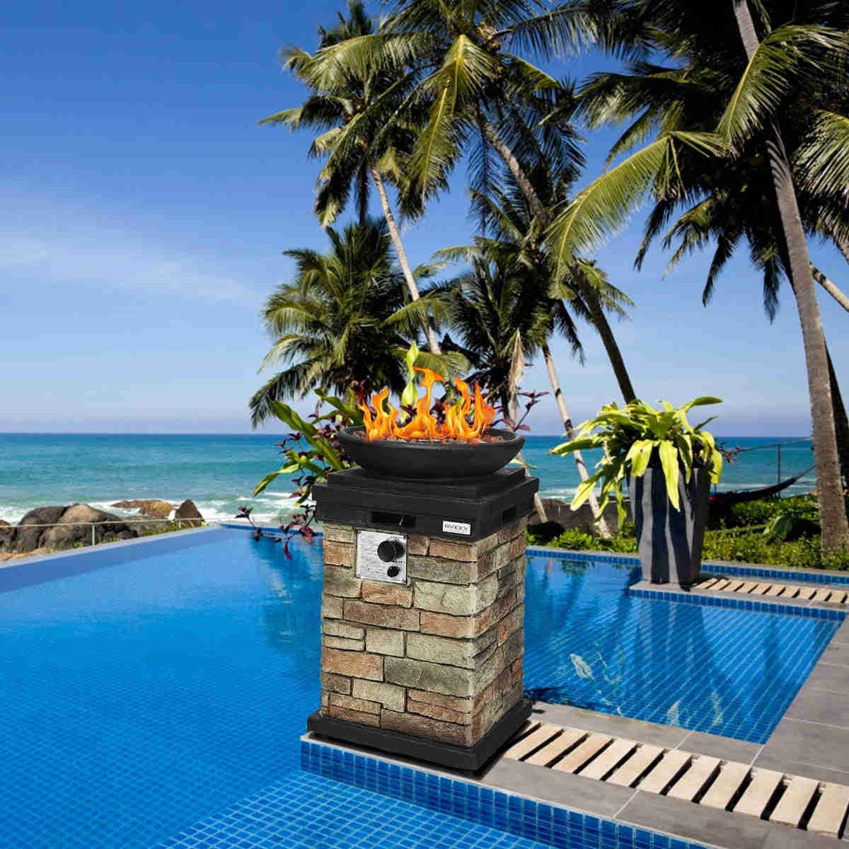 Stainless Steel Outdoor Propane Fire Pit, 40,000 BTU