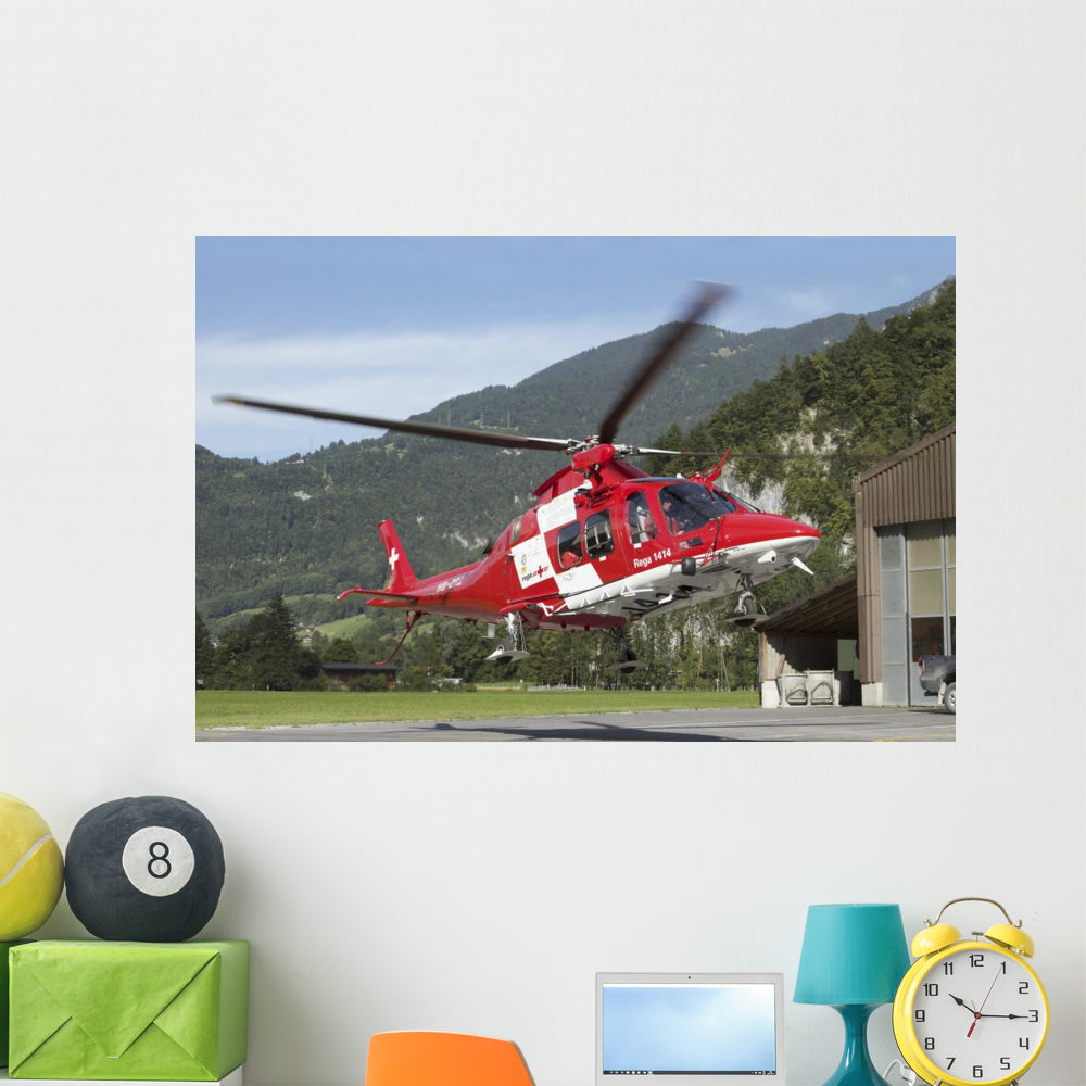 Swiss Air AW109 Helicopter Wall Decal - Vibrant Aviation Decor