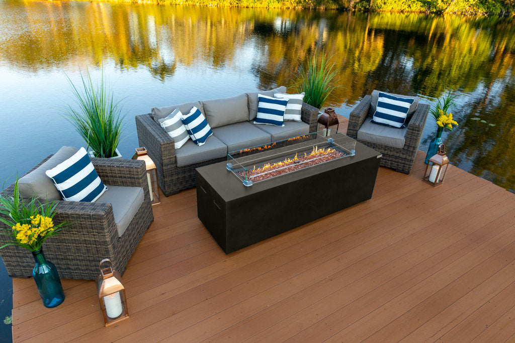 Elegant 70" Linear Outdoor Propane Fire Pit Table in Espresso Brown