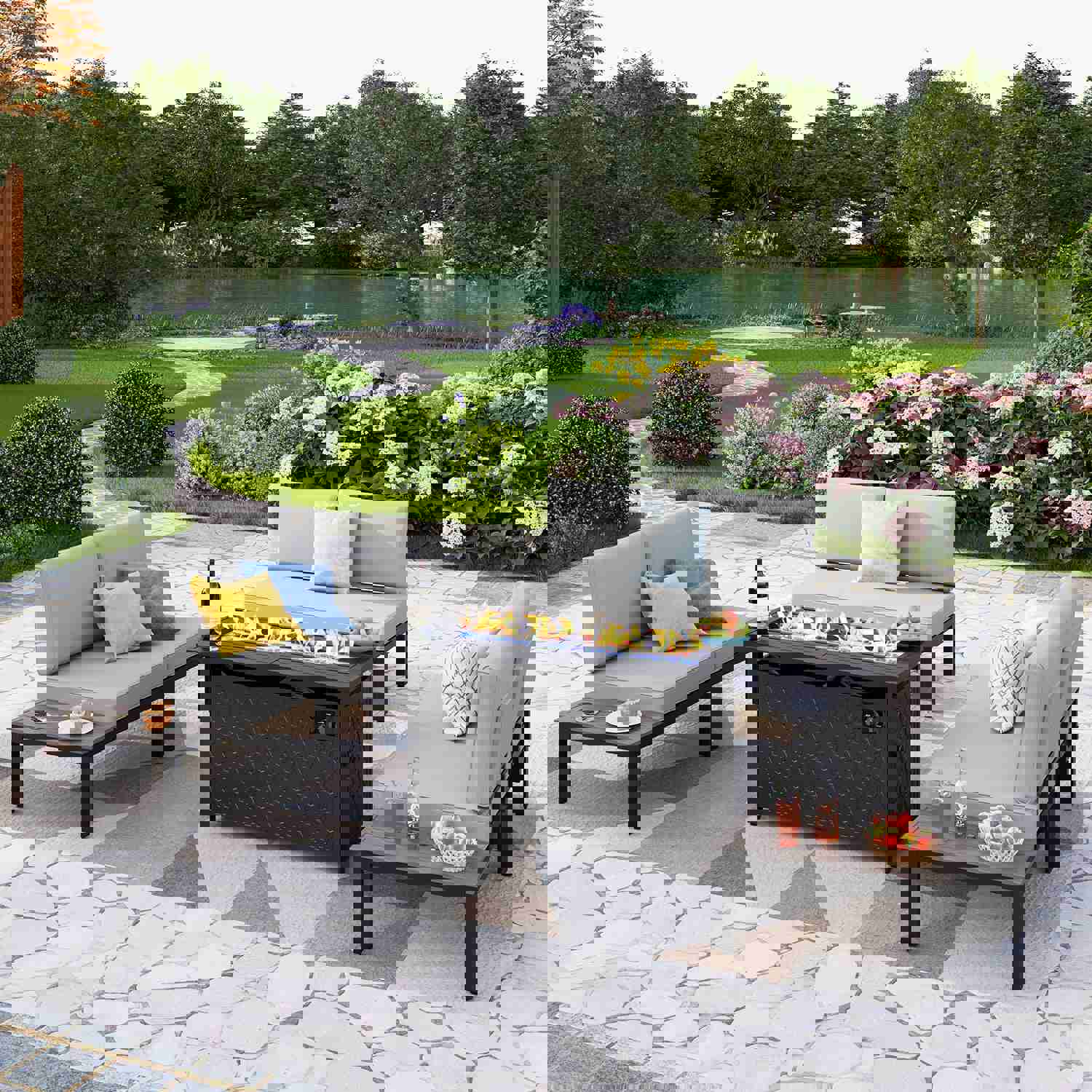 Phi Villa 6-Piece Outdoor Modular Sofa Set with Fire Pit