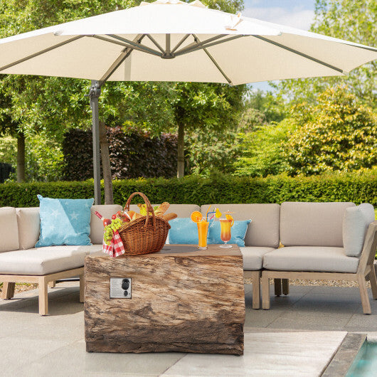 40 Inch Rectangle Propane Fire Pit Table with Natural Wood Look and Lava Rock Cover
