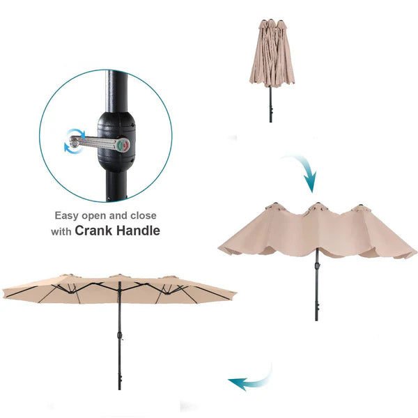 PHI VILLA 8-Piece Outdoor Dining Set with 13ft Umbrella, Rectangle Steel Table, Swivel Textilene Wave Arm Chairs